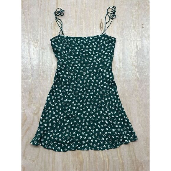 Reformation Dress Sz 2 Green Minidress  Viscose Rayon Flowers Summer “Sarah” - Picture 2 of 6